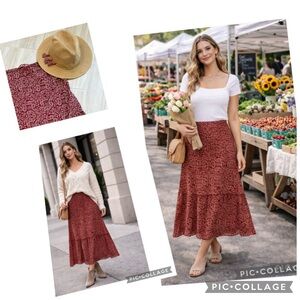 SUNDANCE FLORAL PAISLEY RUFFLE SILK WOOL BLEND MIDI SKIRT FREE TARGET FEDORA
